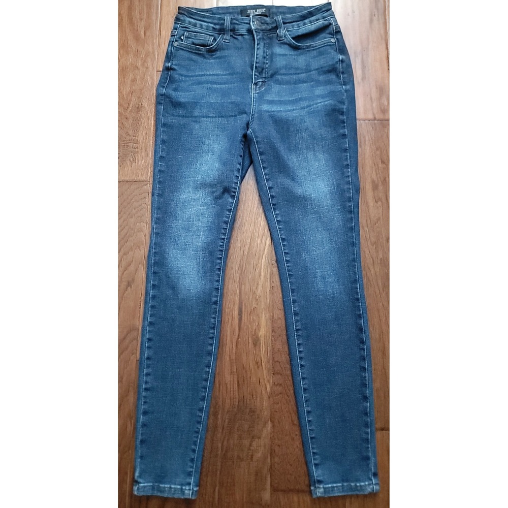 Judy Blue Women's Blue Skinny Fit Mid-Rise‎ Tapered Leg Stretch Jeans Sz 7 28x27